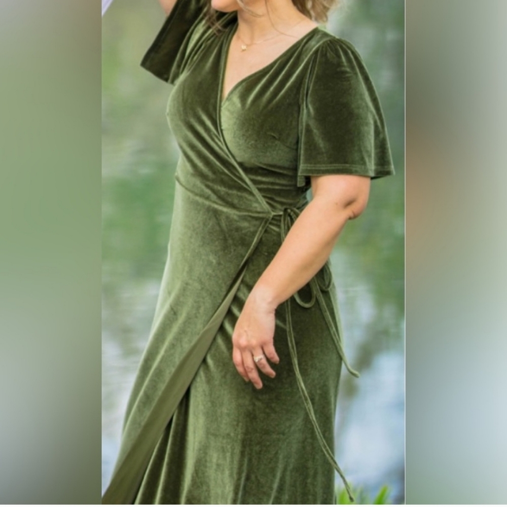 Olive Baltic Born Velvet Wrap Dress